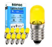 SOFOC Ampoule LED E10 Jaune 12V 0.5W Torche Indicateur État 10Pcs | Base miniature à vis 10mm • 0,5W basse consommation • AC/DC sans polarité • Branchement direct • Lampe témoin • 65LM 12V