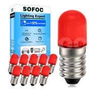 SOFOC Ampoule LED E10 Rouge 12V 0.5W Torche Indicateur État 10Pcs | Base miniature à vis 10mm • 0,5W basse consommation • AC/DC sans polarité • Branchement direct • Lampe témoin • 65LM 12V