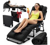 Sofotel Lit d'invité, Chaise Longue Pliable, avec Matelas et Coussin, Chaise de Jardin réglable sur 5 Niveaux, pour Dormir et se détendre, 193 x 67 x 40-75,5 cm, pour Camping, Jardin et invités, Noir
