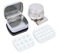 SOFPLATE 1 Ensemble de Mini Palettes D'Aquarelle à 12 et 16 Compartiments Boîte de Rangement de Peinture Pot d'eau Vide en Métal Noir et Blanc avec Plateaux à Pince Petit Kit de Peinture pour Croquis