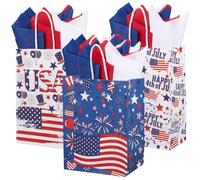 SOFPLATE 15 sac de Fête du 4 juillet Drapeau Américain avec 18 pochettes Rectangulaires en Papier de Soie Motif Étoile Patriotique de L'Indépendance pour Emballage Cadeau Commémoratif des Anciens Comb