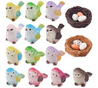 SOFPLATE 30 pièce 18 styles de Figurines D'Oiseaux Miniatures Figurines D'O | Adorables Œufs en Plastique Coloré Décor Naturel Petits Animaux Miniatures pour la Décoration Intérieure le Jardin les Jardin
