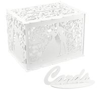 SOFPLATE Boîte à Cartes de Mariage Blanche de 9.37 x 12 x 8.86 Pouces Support de Tirelire de Mariage en Bois Creux en Forme de Cœur Enveloppe Cadeau Rustique Étui Décoratif pour Réception Anniversaire