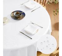Softalker Nappe Ronde 180 cm Diamètre Jacquard à Rayures Blanche Anti Tache Déperlante Extérieur Élégante Tablecloth Protection de Table pour Anniversaire Picnic Fête Cuisine 6 à 8 Places 1 Pièce