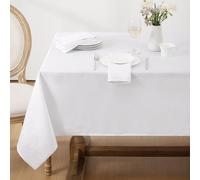 Softalker Nappes Rectangulaire 240x140 cm Blanche Jacquard à Rayures Nappes Anti Tache Déperlante Extérieur Grande Taille Protection de Table Moderne pour Anniversaire Jardin Fête 8 à 12 Places