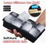 SoftAura 4/6/8/15/160 Grilles Grand bac à glaçons en silicone de qualité alimentaire, moule à glaçons géants carrés pour la maison, la cuisine et le bricolage 160Grid-Transparent