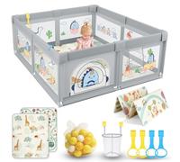 SOFTHOM Parc Bébé 180x200 avec Tapis, Jusqu'à 40 KG, Parc Bebe 360° Filet Respirant, 210D Tissu Oxford/Ventouse Base, Sûr Centre d'Activités pour Enfants, 60Boules/4Poignées, Petit dinosaure gris