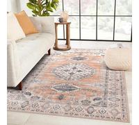 Softlyle Tapis Extra Grand 200x290cm Tapis Salon Lavable Antidérapant Moelleux et pour Chambre à Coucher Traditional Geometric Floral Orange