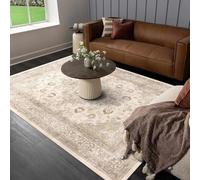 Softlyle Tapis Extra Grand 200x290cm Tapis Salon Lavable Antidérapant Moelleux et pour Chambre à Coucher Modern Traditional Floral Beige