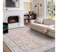 Softlyle Tapis Extra Grand 200x290cm Tapis Salon Lavable Antidérapant Moelleux et pour Chambre à Coucher Traditional Floral White