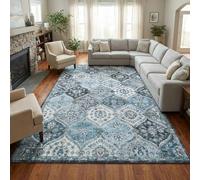 Softlyle Tapis Extra Grand 200x290cm Tapis Salon Lavable Antidérapant Moelleux et pour Chambre à Coucher Modern Traditional Floral Blue