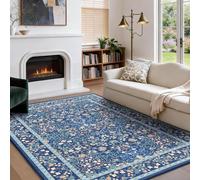 Softlyle Tapis Extra Grand 200x290cm Tapis Salon Lavable Antidérapant Moelleux et pour Chambre à Coucher Traditional Floral Blue