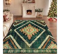 Softlyle Tapis Salon 70x140cm Tapis Lavable Antidérapant Poils Ras Doux pour Salle à Manger Couloir Chambre et Cuisine Géométrique Traditionnel Vert