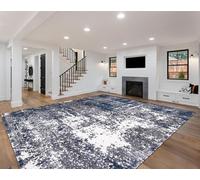 Softlyle Tapis Salon 70x140cm Tapis Lavable Antidérapant Poils Ras Doux pour Salle à Manger Couloir Chambre et Cuisine Bleu Abstrait Moderne