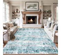 Softlyle Tapis Salon 70x140cm Tapis Lavable Antidérapant Poils Ras Doux pour Salle à Manger Couloir Chambre et Cuisine Bleu Abstrait Moderne