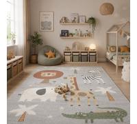 Softstar Kids Animal Friends Gris - Tapis Enfant Doux avec Lion, Zèbre, Girafe & Éléphant pour Chambre d’Enfant