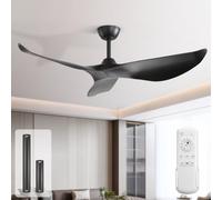 Sofucor 132 cm Ventilateur de Plafond, Télécommande | sans éclairage, 3 Pales, 6 Vitesses, Minuterie, Silencieux DC Moteur, Mode été et Hiver, pour Chambre, Salon, Cuisine