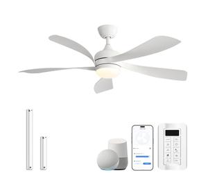 Sofucor 132cm Smart Ventilateur de Plafond avec Lumière, Alexa/App | Télécommande, Wifi, 6 Vitesses, Minuterie, 3 Réglages de Couleur, Silencieux DC, Pour Chambre