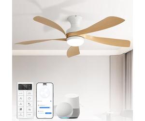 Sofucor 132cm Smart Ventilateur de Plafond avec Lumière, Alexa/App/Wifi, Télécommande, 6 Vitesses, Minuterie, 3 Réglages de Couleur, DC, Silencieux Ventilateur de Plafond pour Chambre Salon
