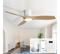Sofucor 132cm Smart Ventilateur de Plafond avec Lumière, Silencieux Ventilateur de Plafond Alexa/APP/Google, Télécommande, WiFi, 3 Températures de Couleur, DC, Minuterie, 6 Vitesses pour Salon