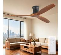 Sofucor 132cm Ventilateur de Plafond avec TéLéCommande, Bois Massif Ventilateur de Plafond, Moteur DC Silencieux, Minuterie, 3 Températures de Couleur, 6 Vitesses, Mode été/Hiver pour Salon