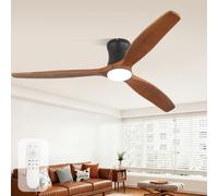 Sofucor 132cm Ventilateur Plafond avec Lumiere, Bois Massif Ventilateur de Plafond, Télécommande, DC, 3 Températures de Couleur, Minuterie, 6 Vitesses, Mode été/Hiver pour Salon