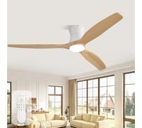 Sofucor 132cm Ventilateur Plafond avec Lumiere, Bois Massif Ventilateur de Plafond, Télécommande, DC, 3 Températures de Couleur, Minuterie, 6 Vitesses, Mode été/Hiver pour Salon