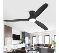 Sofucor 132cm Ventilateur Plafond avec Lumiere, Bois Massif Ventilateur de Plafond, Télécommande, DC, 3 Températures de Couleur, Minuterie, 6 Vitesses, Mode été/Hiver pour Salon