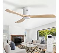 Sofucor Bois Massif Ventilateur de Plafond avec Télécommande | 132 cm, 3 Pales, Télécommande, 6 Vitesses, Moteur DC Silencieux, Minuterie pour Chambre Salon