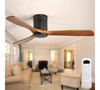 Sofucor Bois Massif Ventilateur de Plafond avec Télécommande | 132 cm, 3 Pales, Télécommande, 6 Vitesses, Moteur DC Silencieux, Minuterie pour Chambre Salon