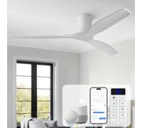 Sofucor Smart Ventilateur de Plafond avec Alexa/App, 132cm Bois Massif Ventilateur de Plafond avec Télécommande, Wifi, Silencieux DC, Minuterie, 6 Vitesses, Mode été/Hiver pour Salon