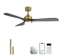 Sofucor Smart Ventilateur de Plafond avec Lumière, 132cm Bois Massif Ventilateur de Plafond avec Alexa/APP/WiFi, Télécommande, DC, 3 Températures de Couleur, Minuterie, 6 Vitesses pour Salon