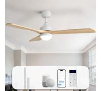 Sofucor Smart Ventilateur de Plafond avec Lumière, Alexa/APP, Bois Massif | 132cm, WiFi, Télécommande, DC, 3 Températures de Couleur, Minuterie, 6 Vitesses pour Salon, Chambre, Cuisine