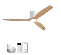 Sofucor Smart Ventilateur de Plafond avec Lumière, Bois Massif, Alexa, APP | 132cm, WiFi, Télécommande, DC, 3 Températures de Couleur, Minuterie, 6 Vitesses pour Salon