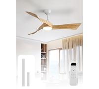 Sofucor Ventilateur Plafond avec Lumiere, 132 cm Lampe Ventilateur Plafond Bois Massif, Telecommande, 6 Vitesses, Silencieux DC Réversibles, Minuterie pour Chambre