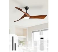 Sofucor Ventilateur Plafond avec Lumiere, 132 cm Lampe Ventilateur Plafond Bois Massif, Telecommande, 6 Vitesses, Silencieux DC Réversibles, Minuterie pour Chambre