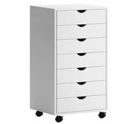 soges Classeur Vertical 7 Tiroirs avec Roulettes - Meuble de Rangement Mobile - Cabinet à Tiroirs pour Bureau Domicile - Blanc