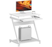 SogesHome Bureau d'ordinateur sur roulettes avec plateau coulissant pour clavier pour la maison et le bureau,Blanc
