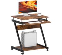 SogesHome Bureau d'ordinateur sur roulettes avec plateau coulissant pour clavier pour la maison et le bureau,Marron