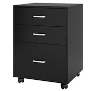 SogesPower Caisson Bureau Mobile Meuble de Rangement de Dossiers avec 3 Tiroirs, 4 roulettes, Serrure, pour Dossiers Suspendus, Document A4