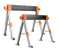 SogesPower Tréteaux de Scie Pliants en Acier Laminé à Froid Q235 - Lot de 2 - Capacité 1000 kg - Établi Portable pour Chantier et Bricolage - Noir/Orange