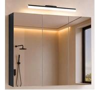 Sogood Armoire Murale Salle de Bains avec Miroir et Lampe Luxaris Noir Placard de Rangement Anthracite Mat en Bois 100 cm