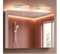 Sogood Armoire Murale Salle de Bains avec Miroir et Lampe Strahlenschön Chromé Placard de Rangement Blanc Mat en Bois 120 cm