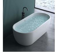 doporro Baignoire îlot Ovale pour Salle de Bain 150cm Blanc Vicenza518OA Acrylique avec Bonde et trop plein 150x75x58cm