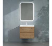 Sogood doporro Meuble de Salle de Bain Suspendu 80x48x50cm Ensemble de 3 Pièces Meuble avec Lavabo Solid Surface et LED Miroir Design Aqualis