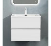 Sogood doporro Meuble de Salle de Bain Suspendu Blanc Mat 80x48x50cm Ensemble de 2 Pièces Meuble avec Lavabo Solid Surface Design Aqualis