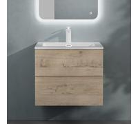 Sogood doporro Meuble de Salle de Bain Suspendu Chêne Clair 60x48x50cm Ensemble de 2 Pièces Meuble avec Lavabo Solid Surface Design Aqualis