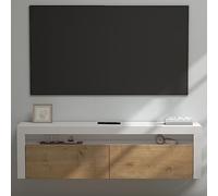 Sogood doporro Meuble TV Bas 160x40x46cm Armoire TV avec 2 Portes | Table de Télévision Salon, Meuble TV Suspendu, Blanc Mat + Marron Clair, Panneaux en Bois, Fernsehschrank01