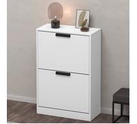 Sogood Meuble à Chaussures Blanc Mat 60x28x89 cm Rangement Armoire à Chaussures 2 Compartiments Range-Chaussures 01