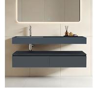 Sogood Meuble de Salle de Bain Gris Noir Mat Ensemble de 2 Pièces Meuble avec Lavabo 150cm UP avec 2 Grands Tiroirs